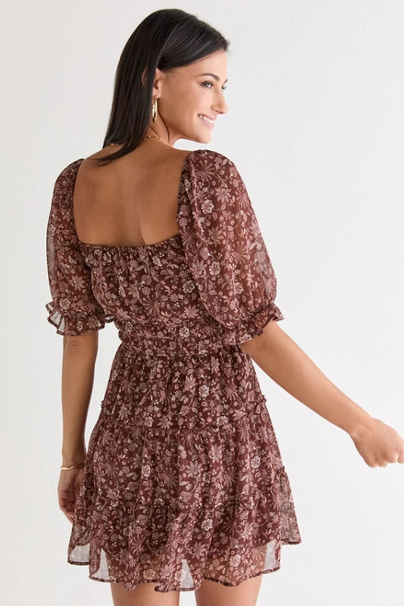Ella Tiered Short Sleeve Floral Mini Dress