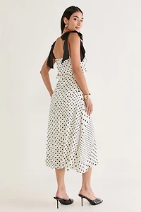 Donna Tie Strap Polka Dot Midi Dress