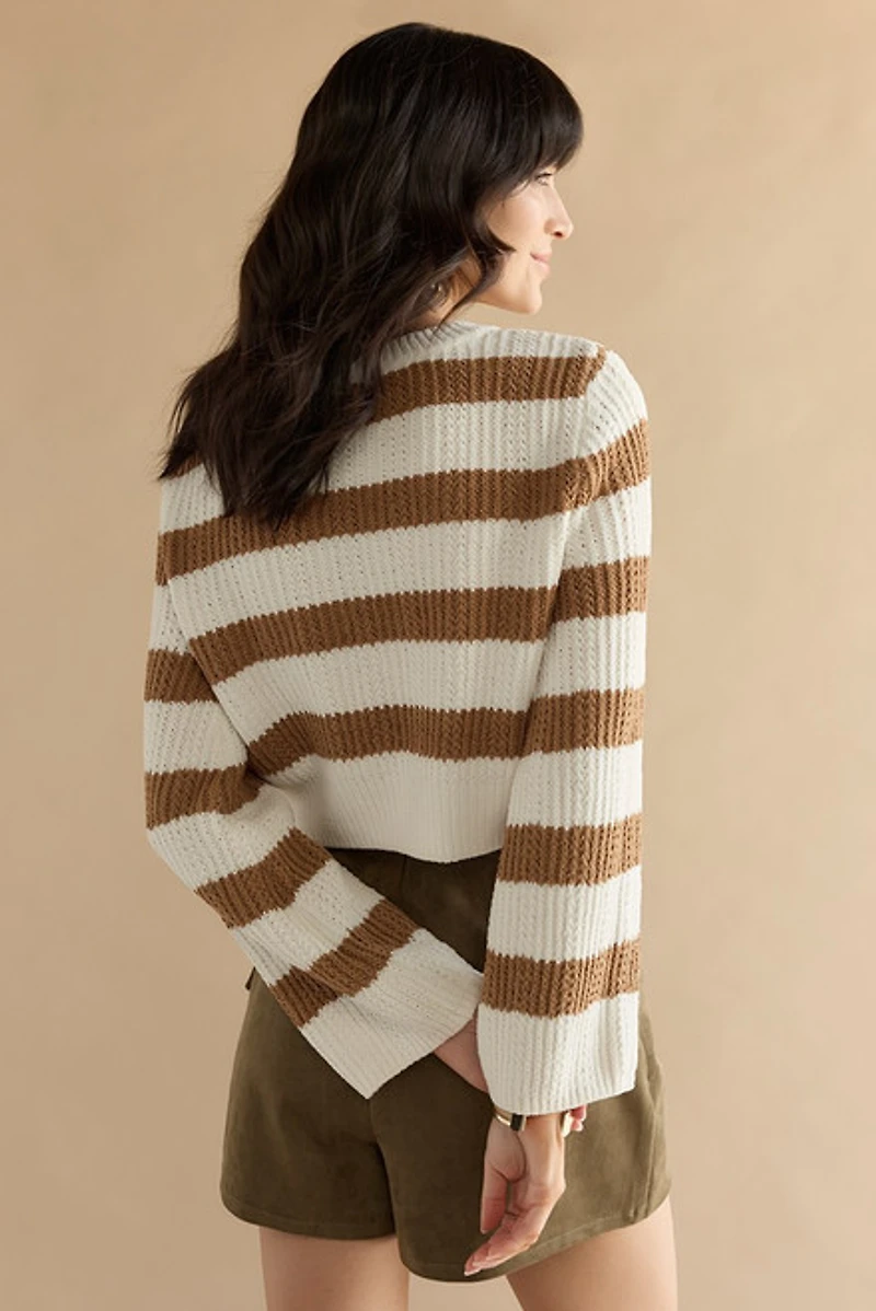 Joy Striped Chenille Bell Sleeve Pullover