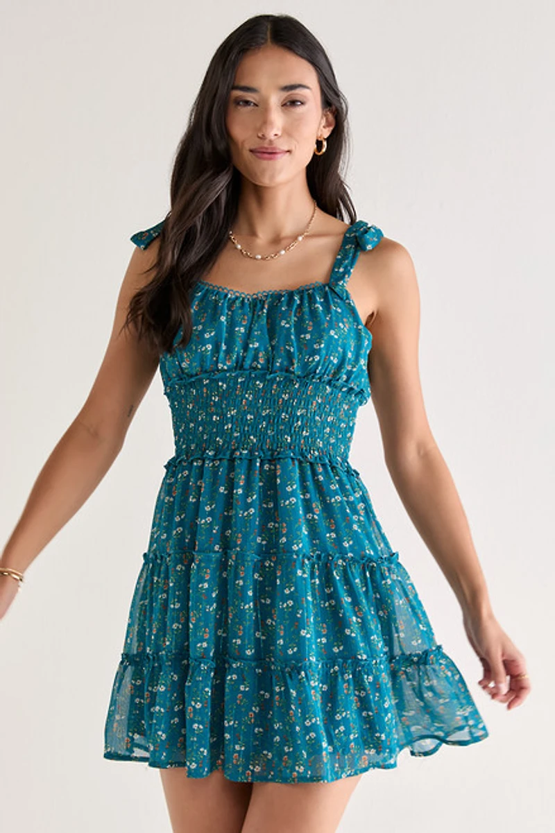Theresa Floral Cinched Waist Mini Dress