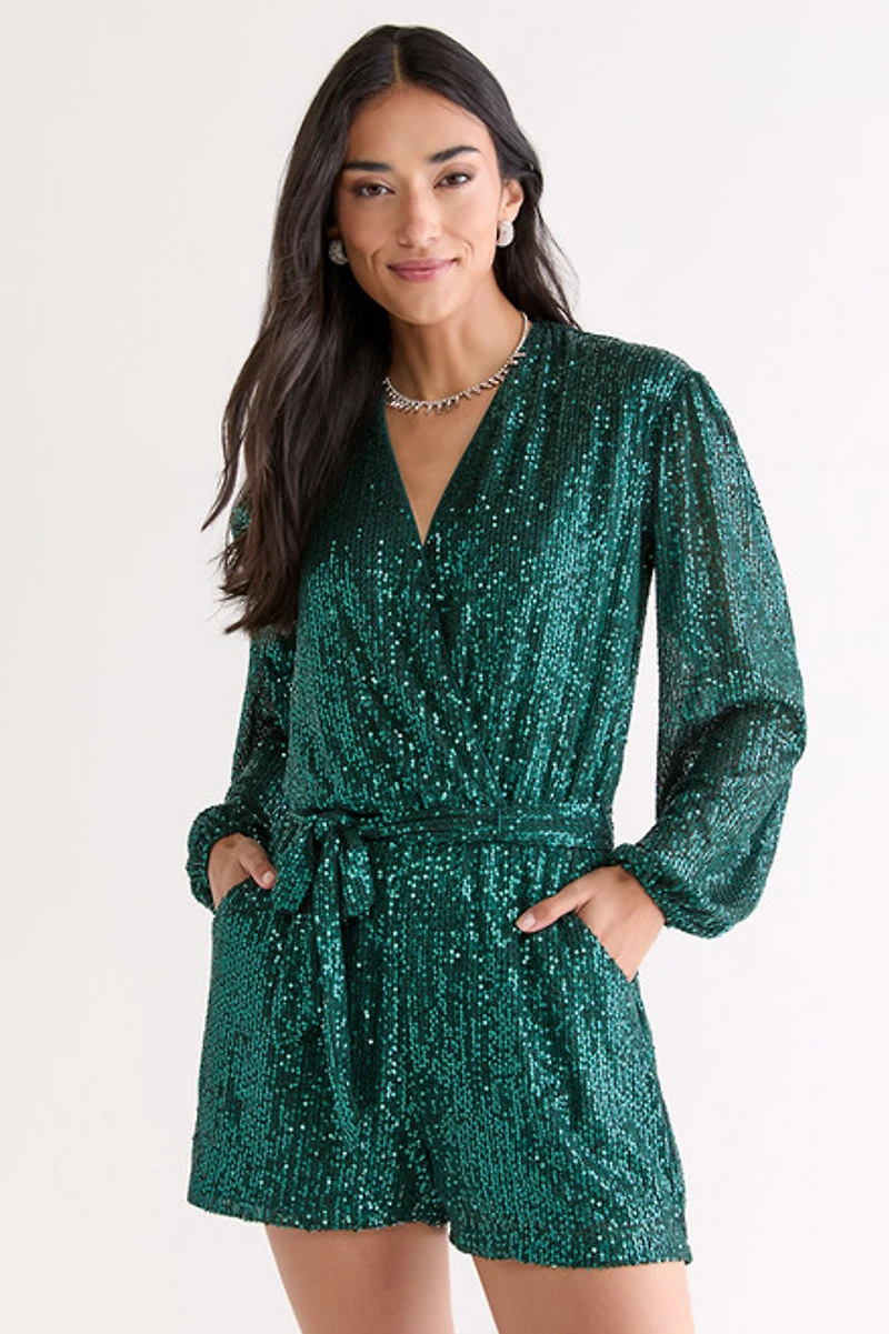 Brooke Long Sleeve Sequin Romper