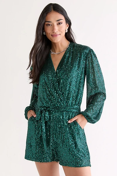 Brooke Long Sleeve Sequin Romper