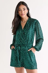 Brooke Long Sleeve Sequin Romper