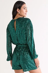 Brooke Long Sleeve Sequin Romper