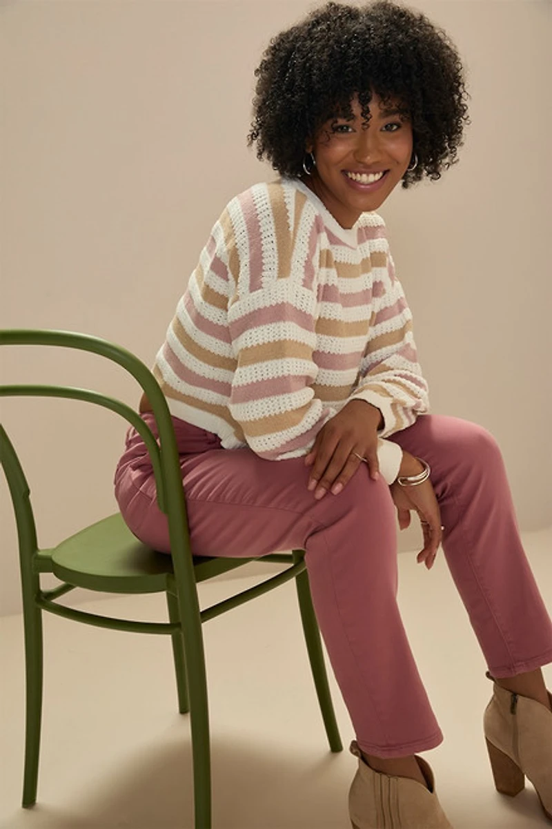 Irene Striped Chenille Cropped Pullover