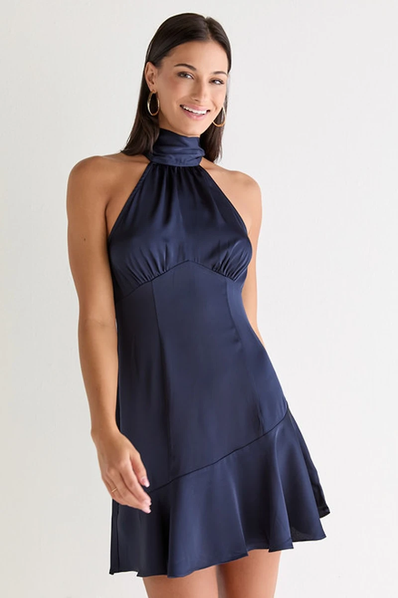 Dana Satin Bow Halter Mini Dress