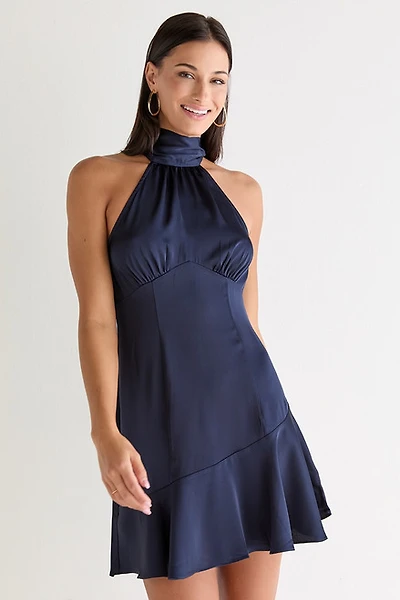 Dana Satin Bow Halter Mini Dress