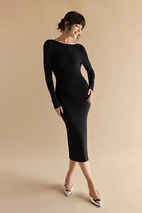 Irma Pearl Trim Fitted Sweater Midi Dress