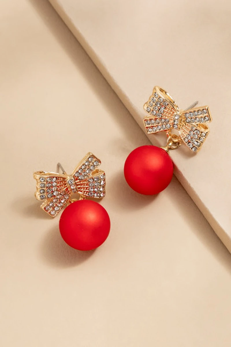 Kathy Ball On A Crystal Bow Drop Earrings