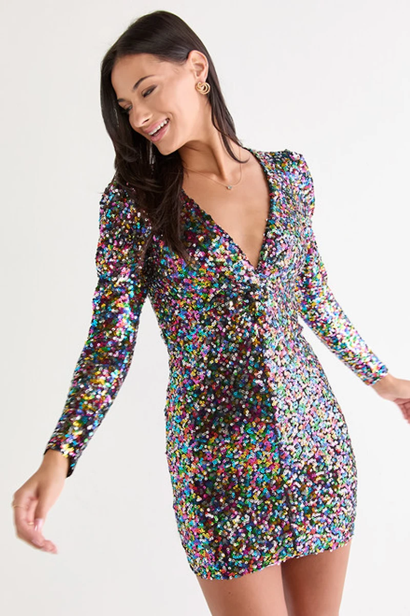 Laney Long Sleeve Sequin Mini Dress
