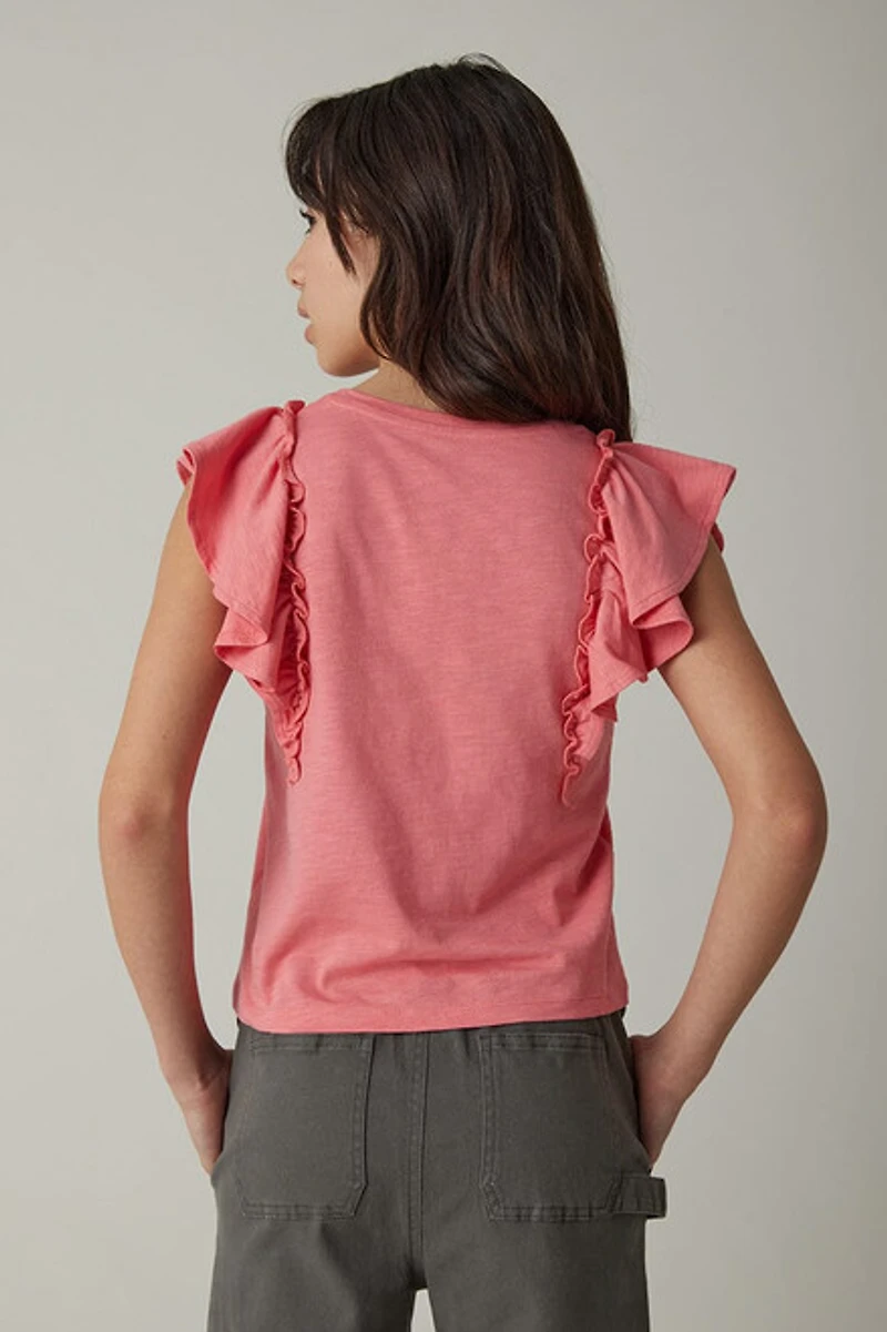 Hello Franki Ruffle Sleeve Slub Knit T-Shirt for girls
