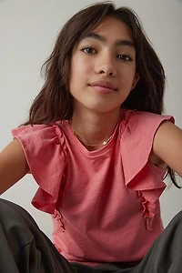 Hello Franki Ruffle Sleeve Slub Knit T-Shirt for girls