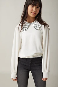 Hello Franki Embroidered Collar Sweater for girls