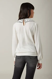 Hello Franki Embroidered Collar Sweater for girls