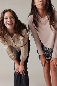 Hello Franki Ruffle Pinstripe Button Up for girls