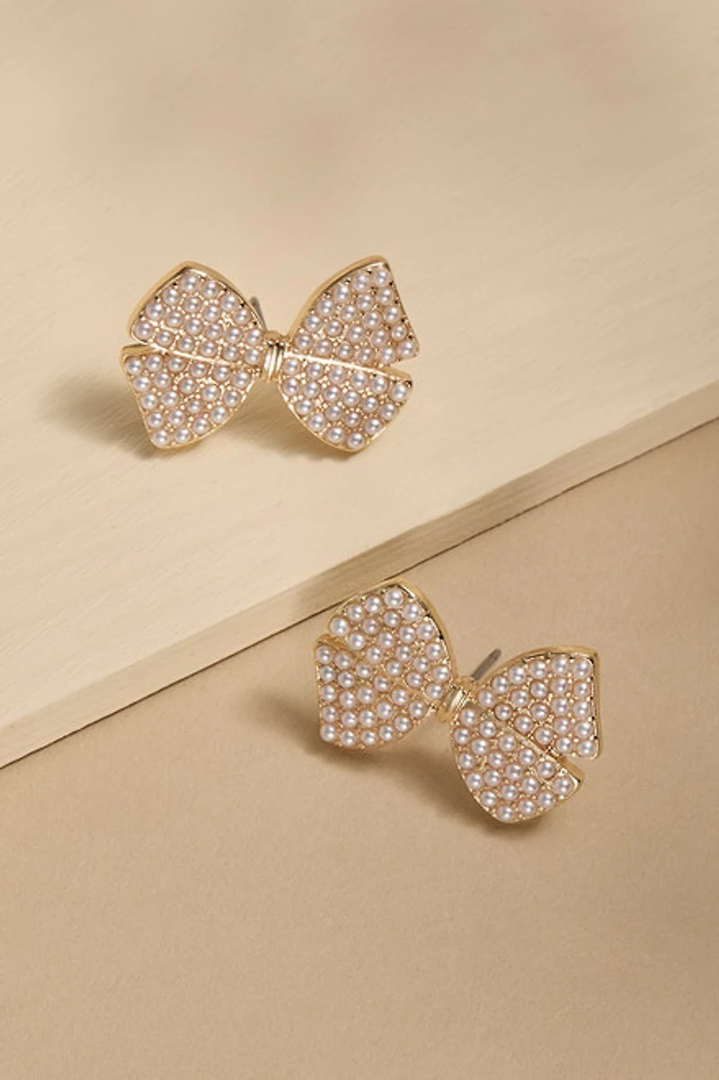 Carmella Pearl Pave Bow Stud Earrings