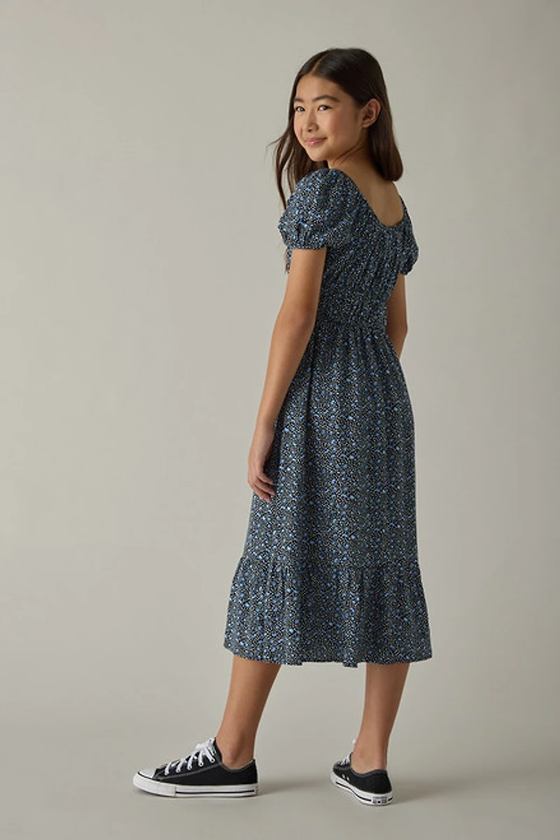 Hello Franki Puff Sleeve Floral Midi Dress for girls