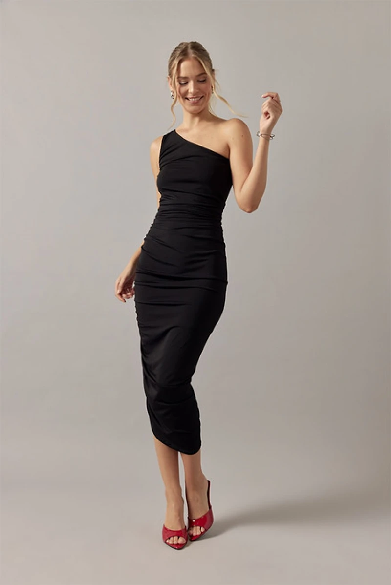 Paige One Shoulder Ruched Midi Dress