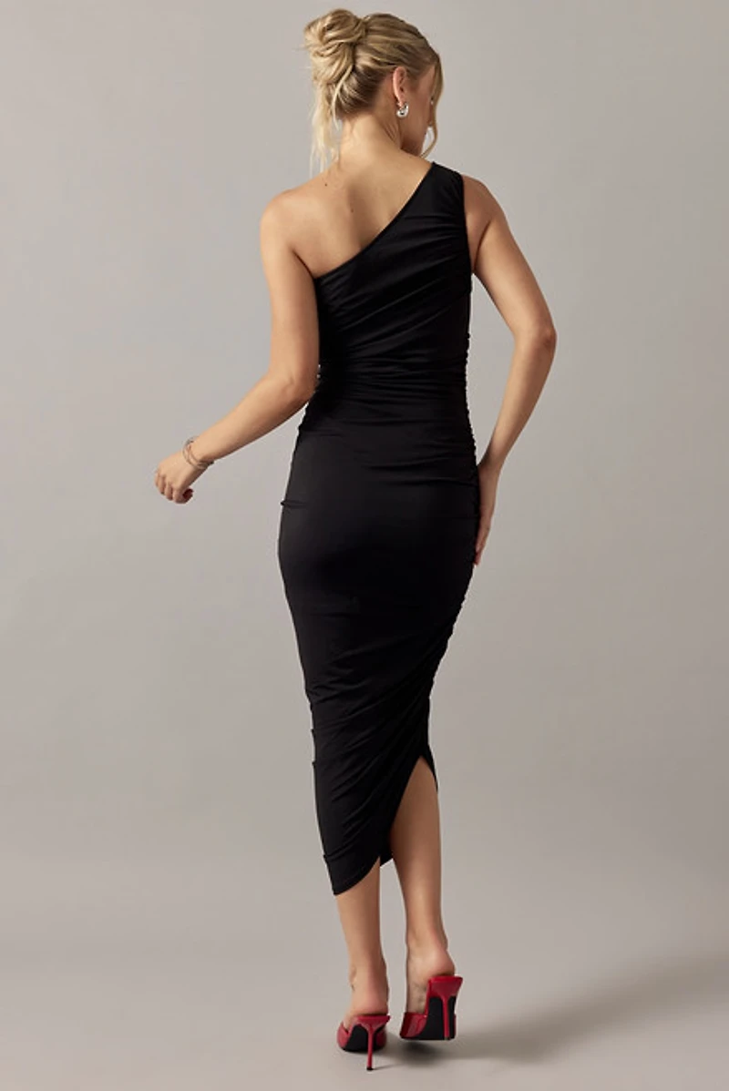 Paige One Shoulder Ruched Midi Dress