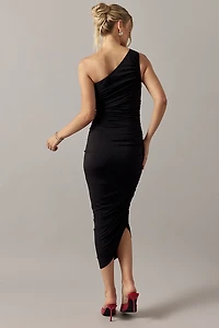 Paige One Shoulder Ruched Midi Dress
