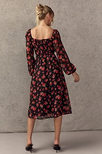 Sharon Flocked Heart Floral Midi Dress
