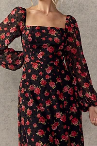 Sharon Flocked Heart Floral Midi Dress