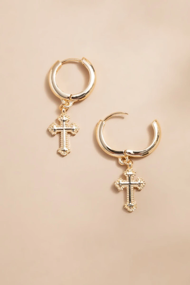Helena Gothic Cross On Huggie Earrings