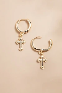 Helena Gothic Cross On Huggie Earrings
