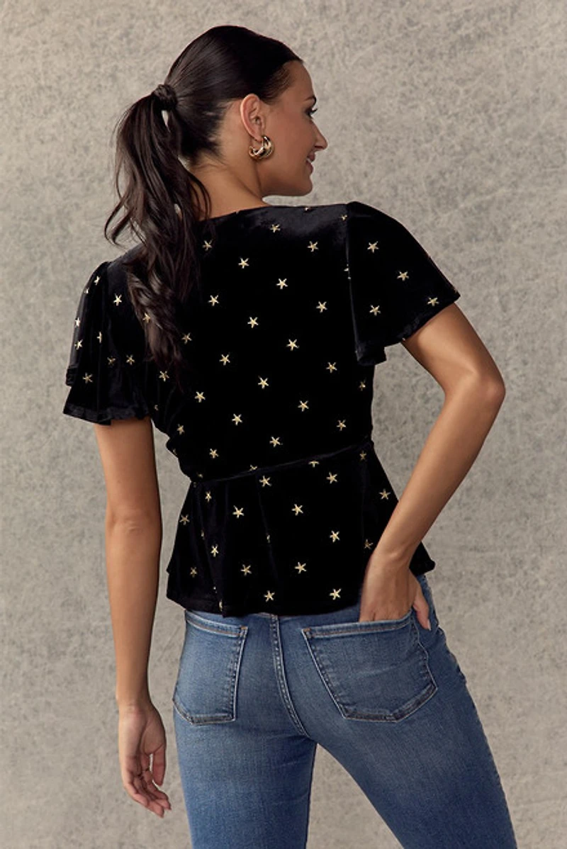 Corrine Star Embroidered Velvet Blouse