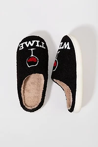 Wine Time Fuzzy Slippers