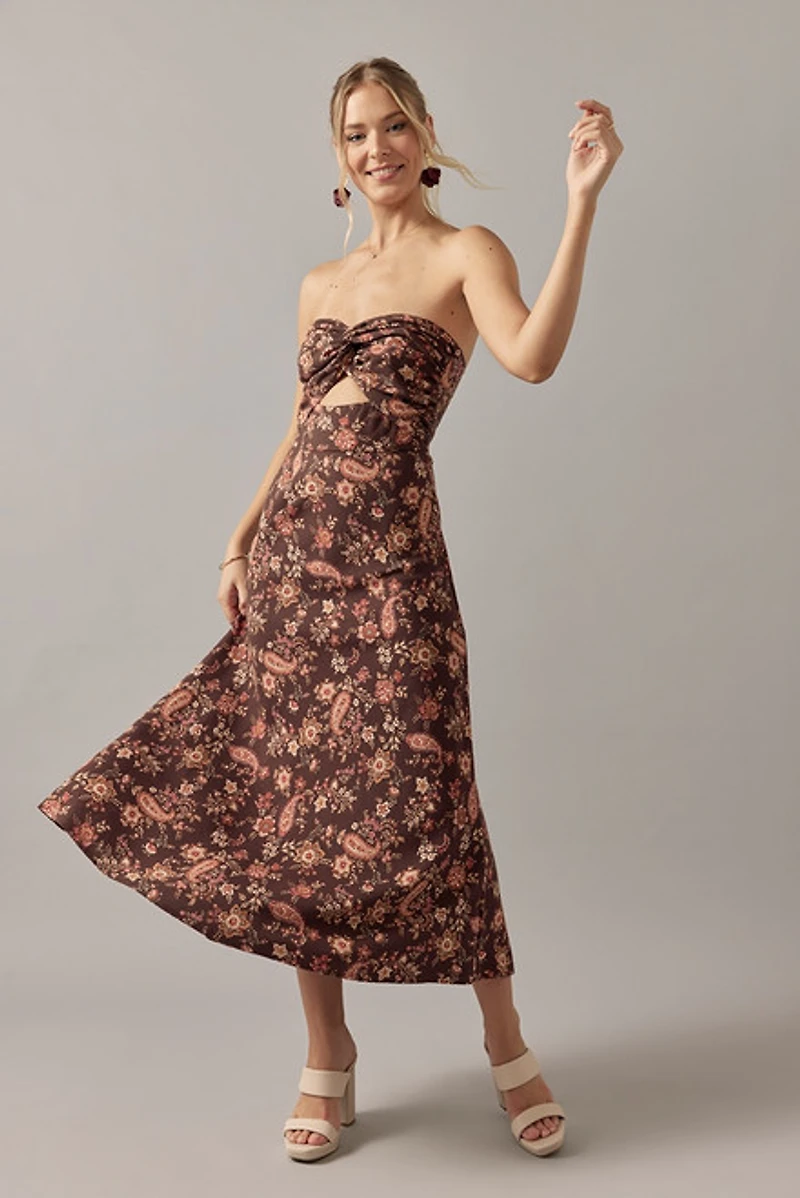 Holly Strapless Front Twist Midi Dress