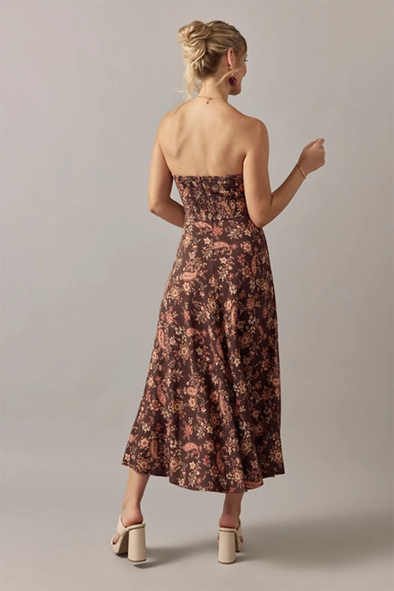 Holly Strapless Front Twist Midi Dress