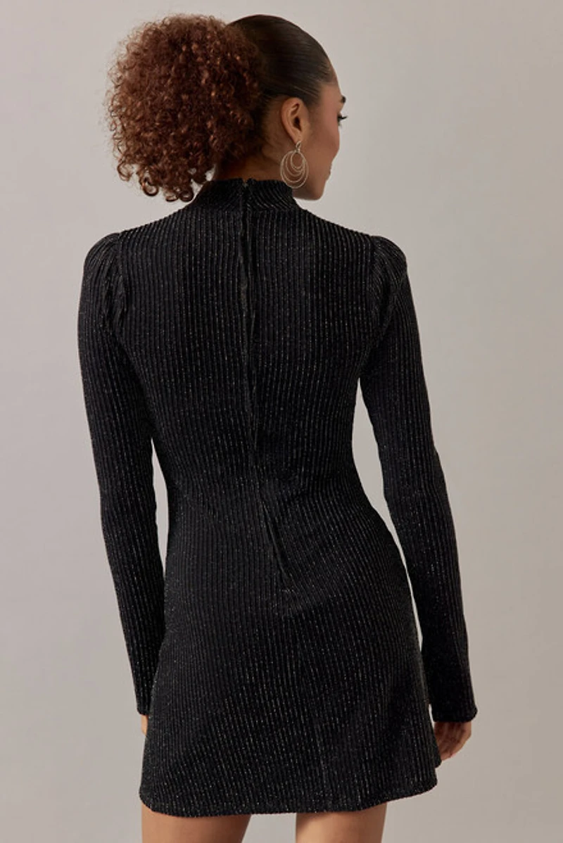Meredith Mock Neck Glitter Mini Dress