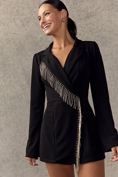 Kristen Crystal Fringe Blazer Romper