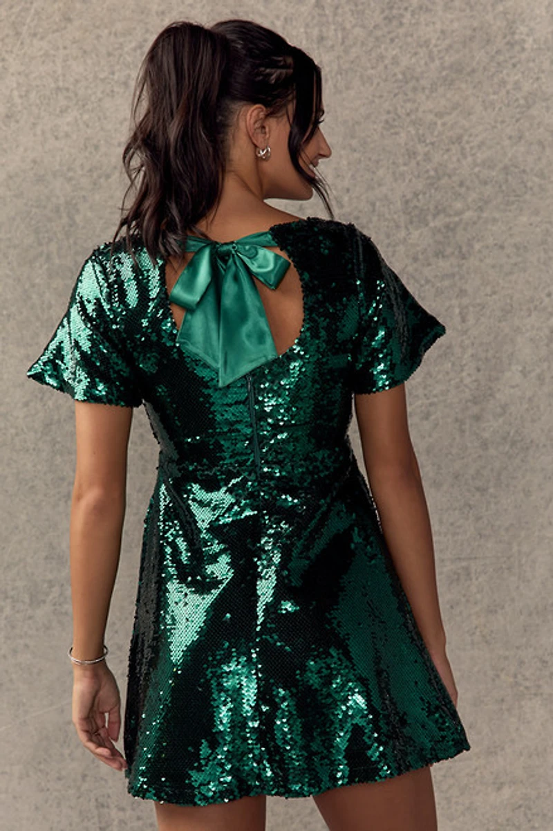 Natasha Sequin Bow Back Tie Mini Dress