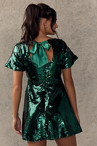 Natasha Sequin Bow Back Tie Mini Dress