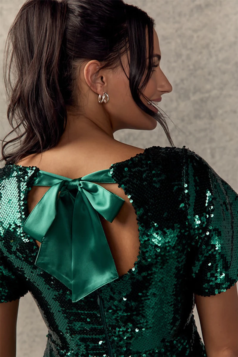 Natasha Sequin Bow Back Tie Mini Dress