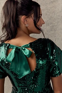 Natasha Sequin Bow Back Tie Mini Dress