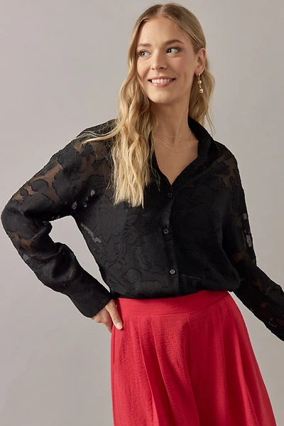 Michelle Woven Jacquard Button Down Top