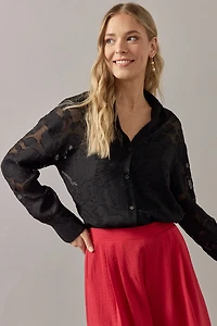 Michelle Woven Jacquard Button Down Top