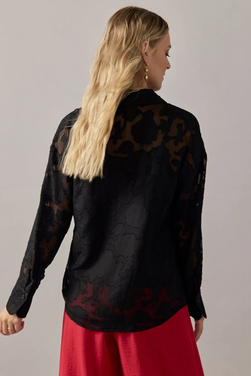 Michelle Woven Jacquard Button Down Top