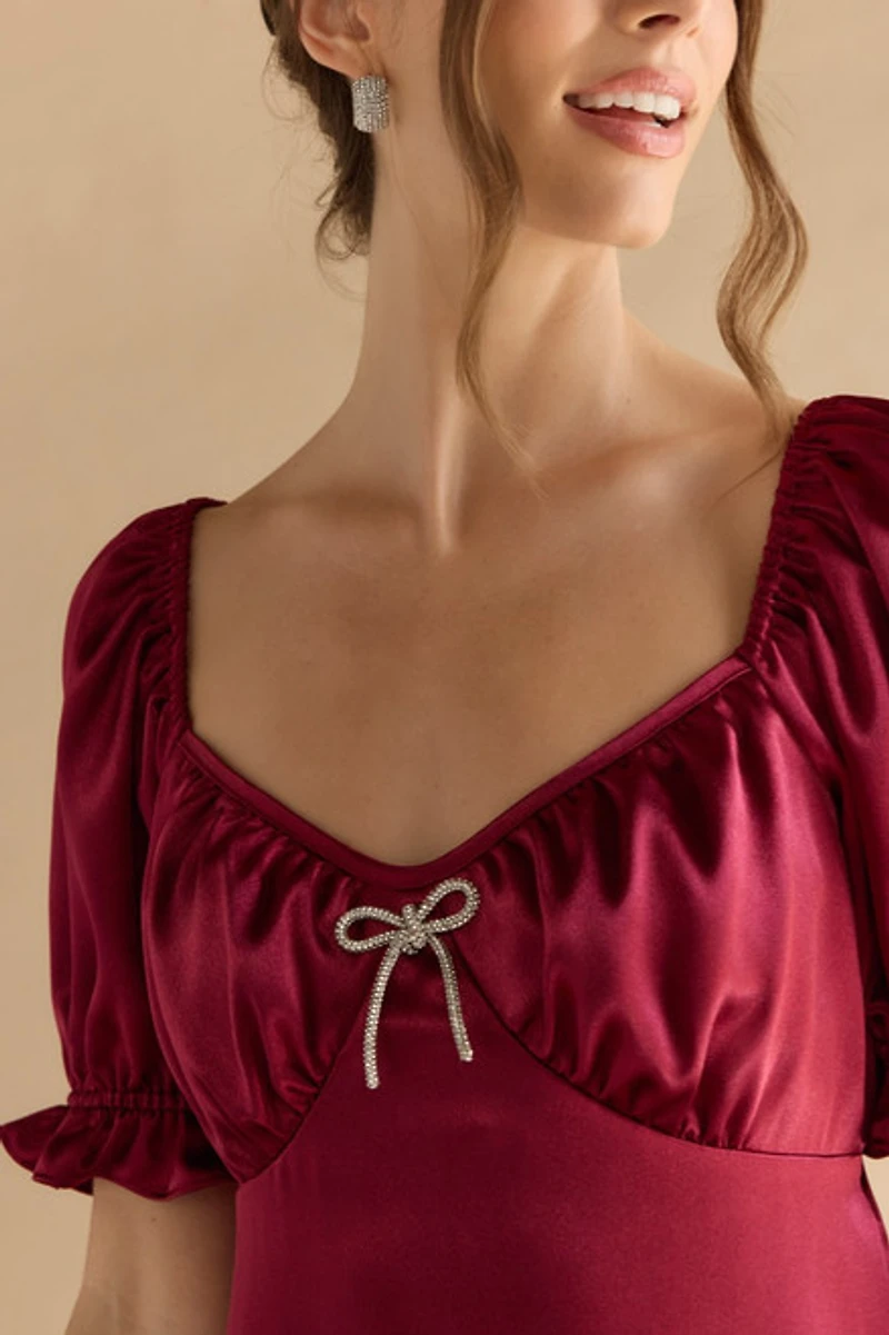 Harriet Embellished Bow Satin Dress
