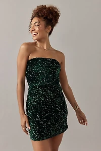 Holly Strapless Sequin Lace Up Back Mini Dress