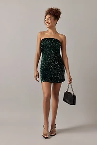 Holly Strapless Sequin Lace Up Back Mini Dress