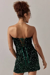 Holly Strapless Sequin Lace Up Back Mini Dress