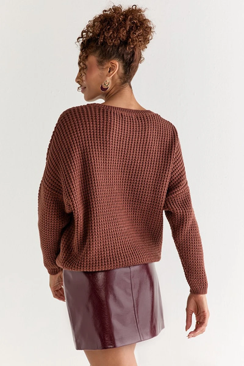 Andrea Waffle Dolman Pullover Sweater