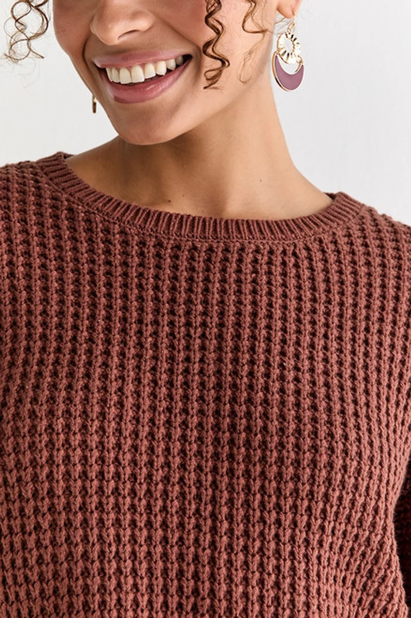 Andrea Waffle Dolman Pullover Sweater