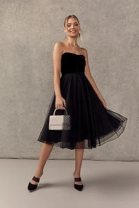 Harriet Velvet Pearl Embellished Midi Dress