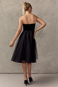Harriet Velvet Pearl Embellished Midi Dress