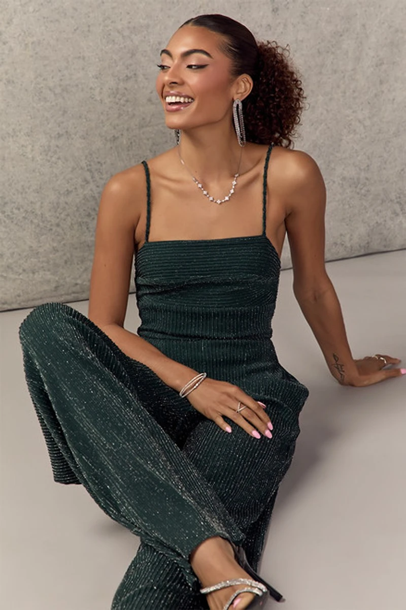 Dee Square Neck Glitter Jumpsuit